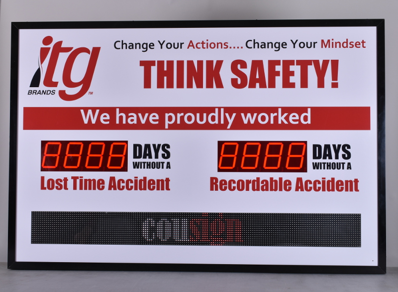 Electronic Day Counter for ITG Brands with two 5" displays and scrolling message